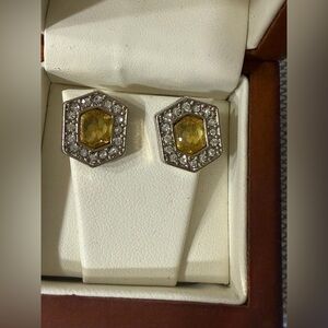 Yellow Hexagon Halo Stud Earrings - Women Jewelry